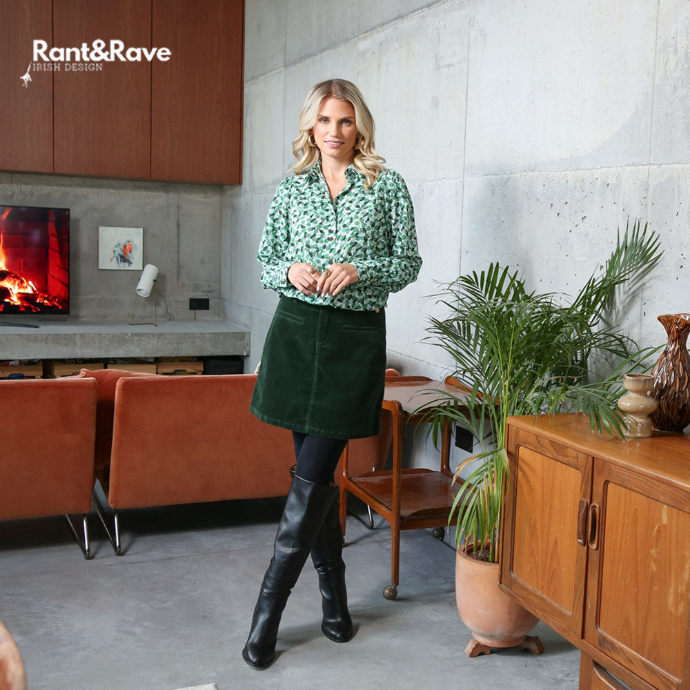 Rant & Rave Ora Cord Skirt Forest Green