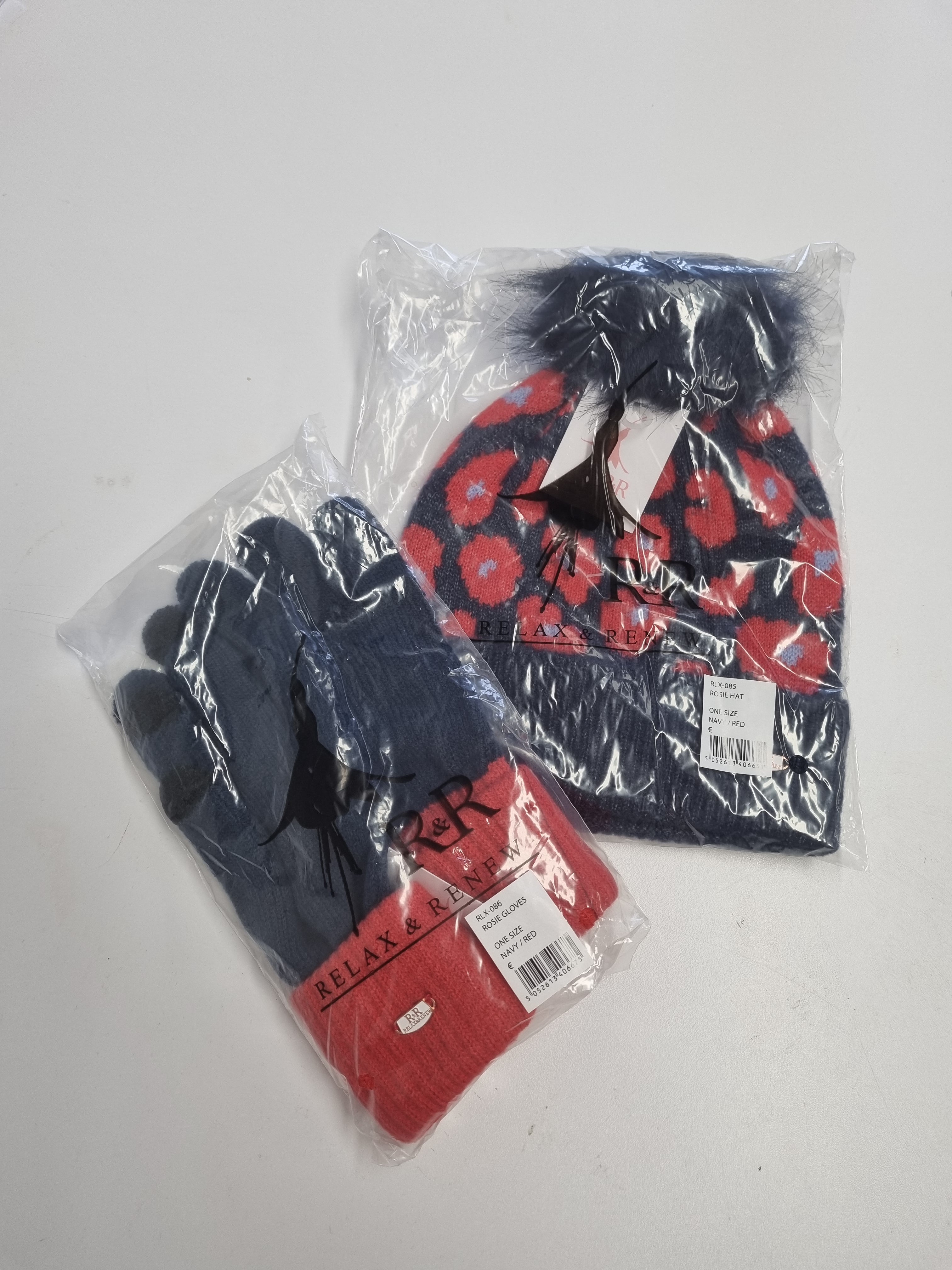 Relax & Renew Rosie Hat & Glove Set Navy Red