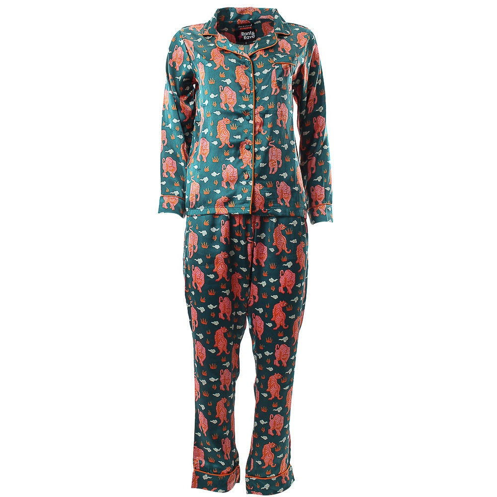 Pippa Pyjama Set Teal Tiger