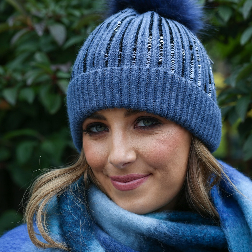 & Aubrey Sequin Hat Denim
