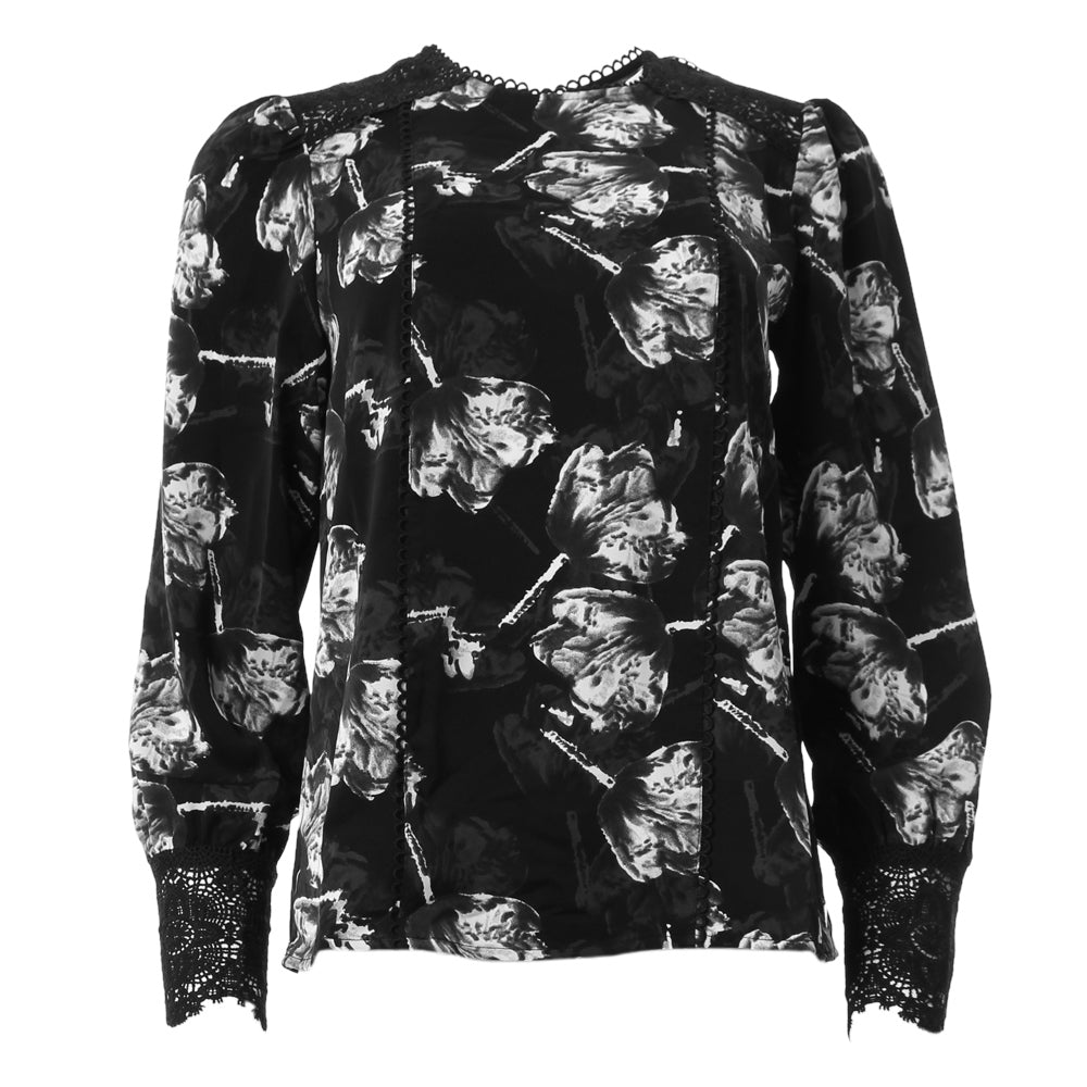 Rana Top Black Flower