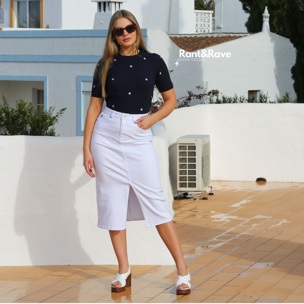 Ragan Denim Skirt White