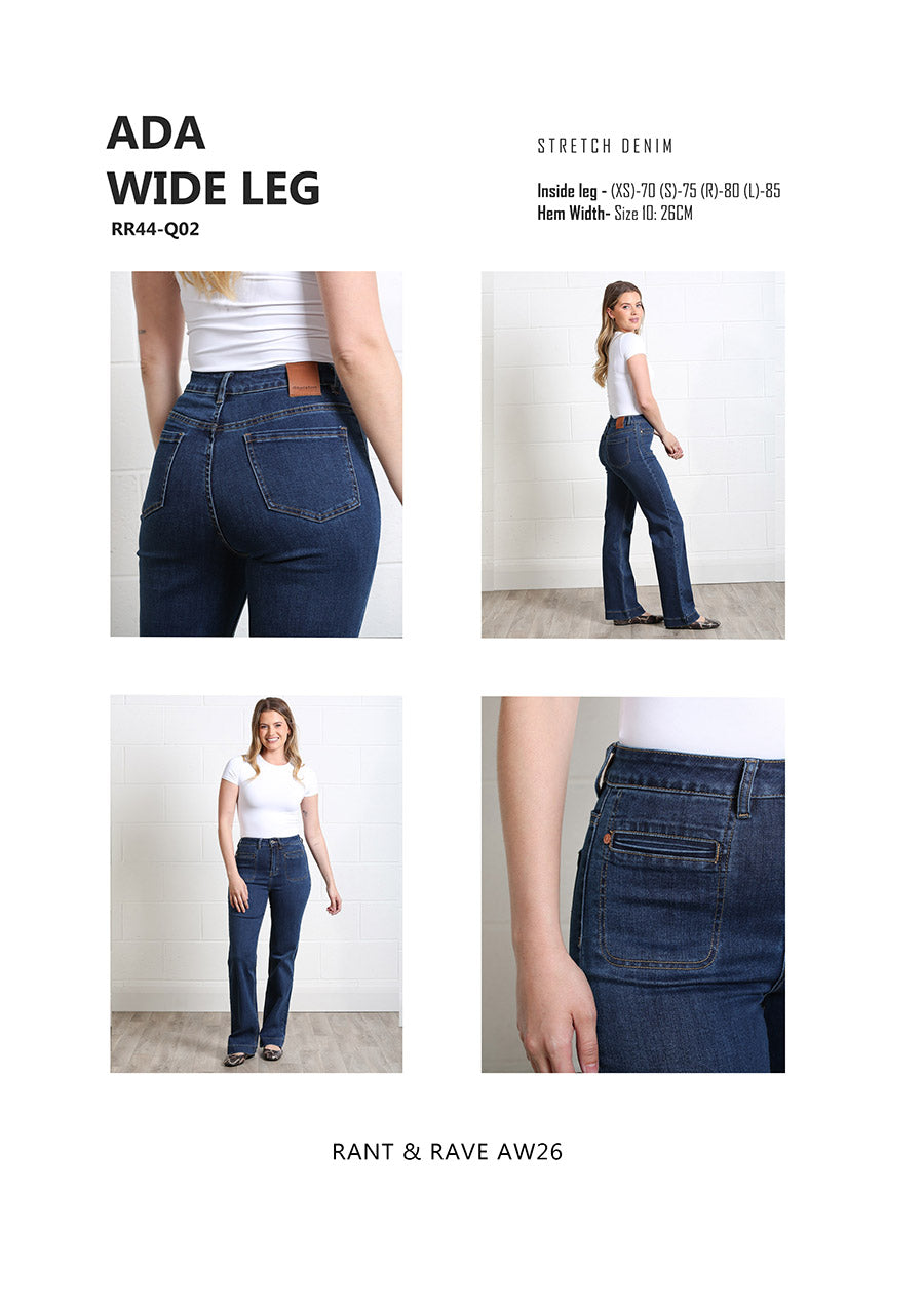 Rant & Rave Ada Wide Leg Jean Mid Ink