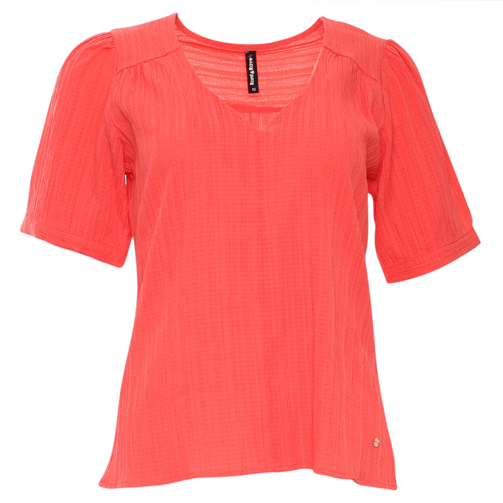 Rant and Rave Betsy V Neck Top Coral