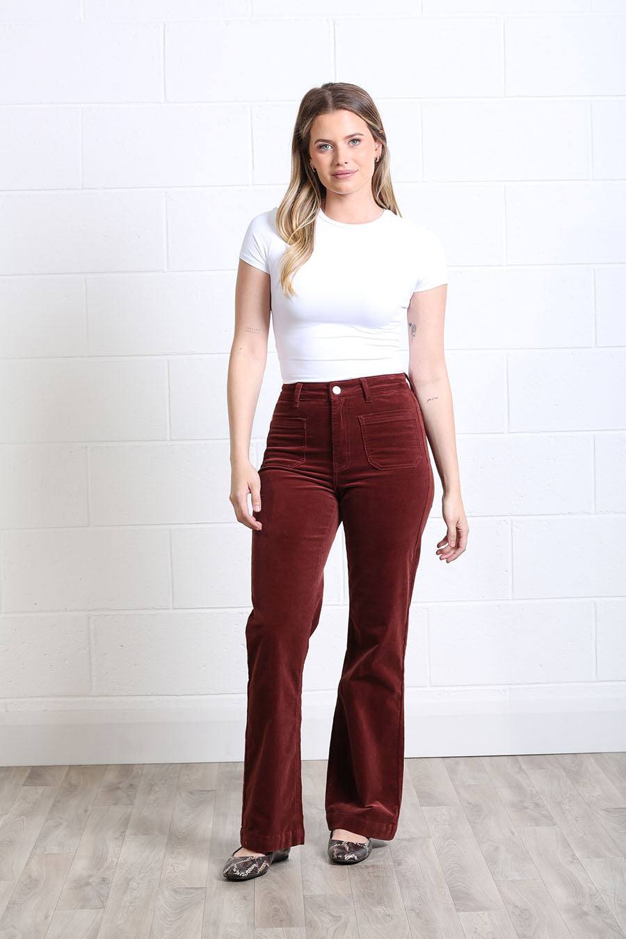 Rant & Rave Bridget Cord Wide Leg Terracotta