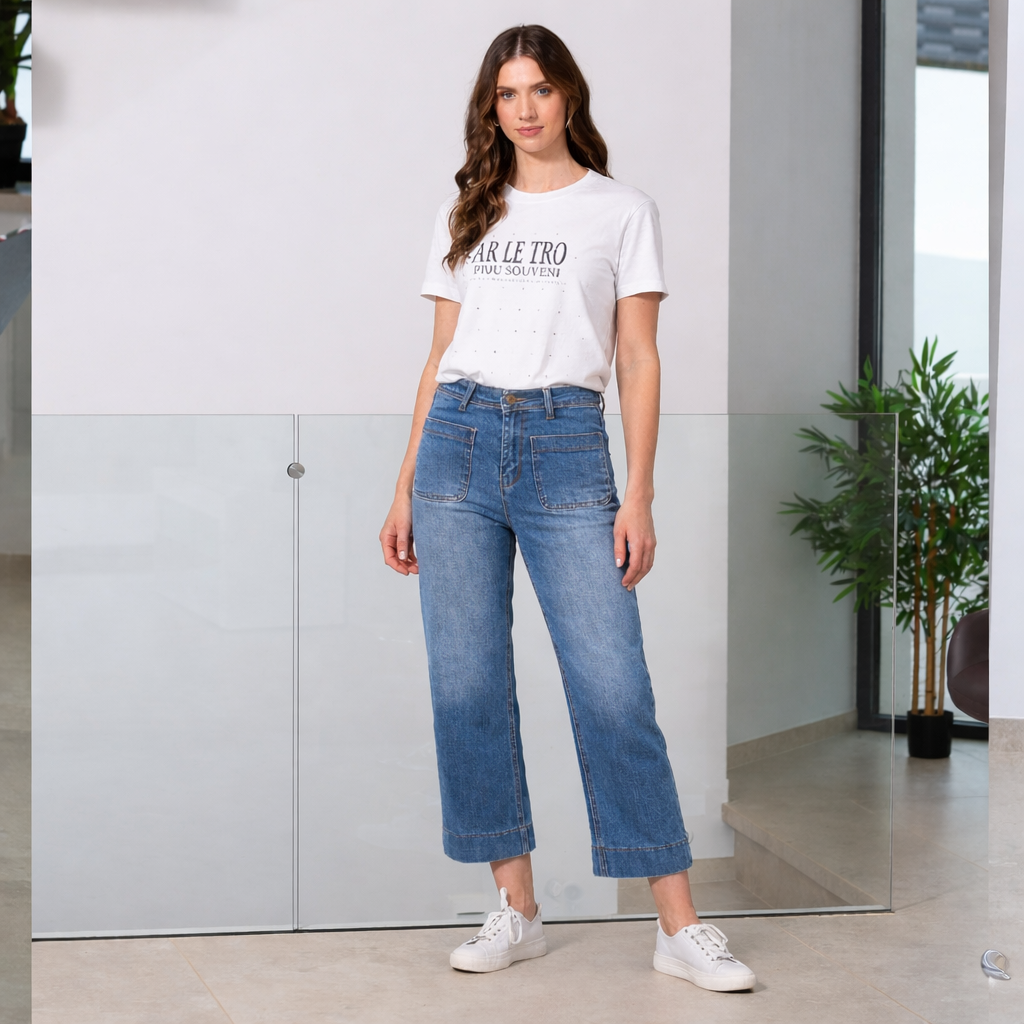 Rant & Rave Tavie Crop Flare Mid Blue
