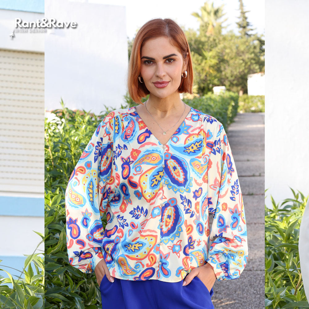 Rant and Rave Ellora V Neck Top Cobalt
