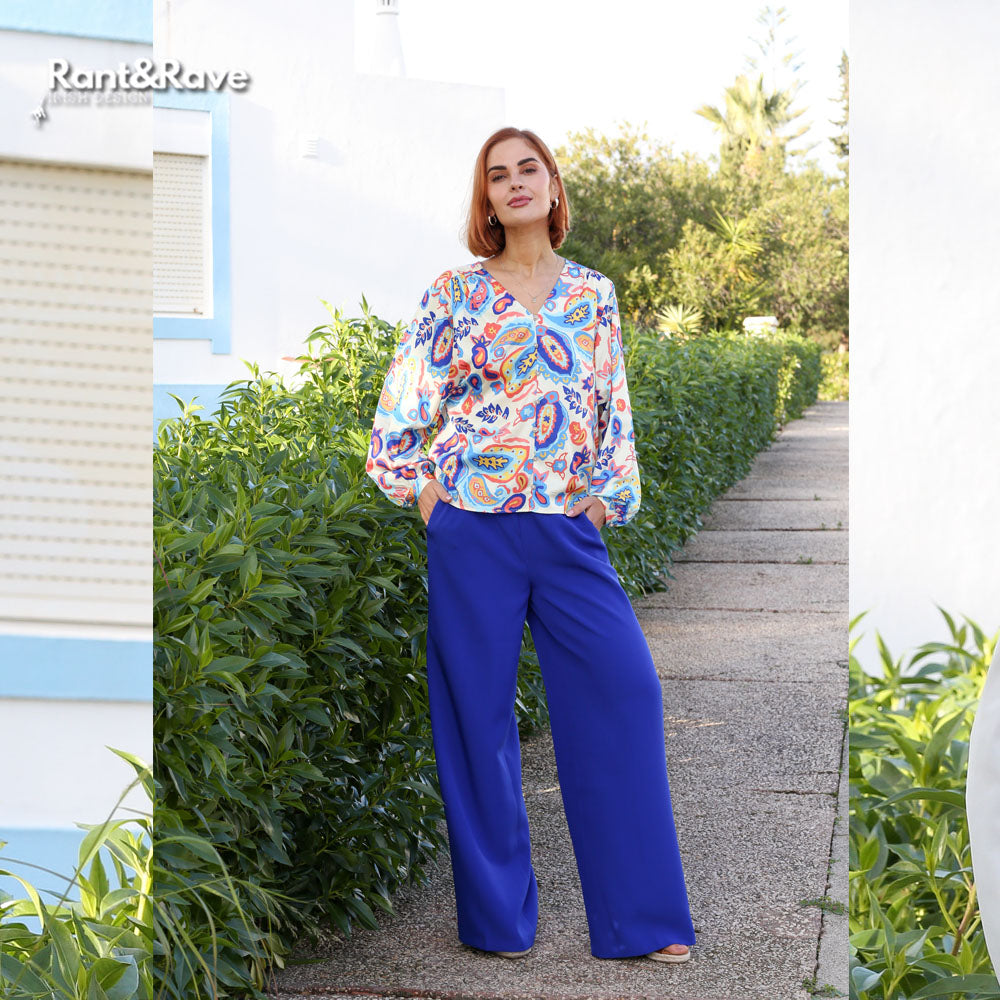 Rant and Rave Ellora V Neck Top Cobalt
