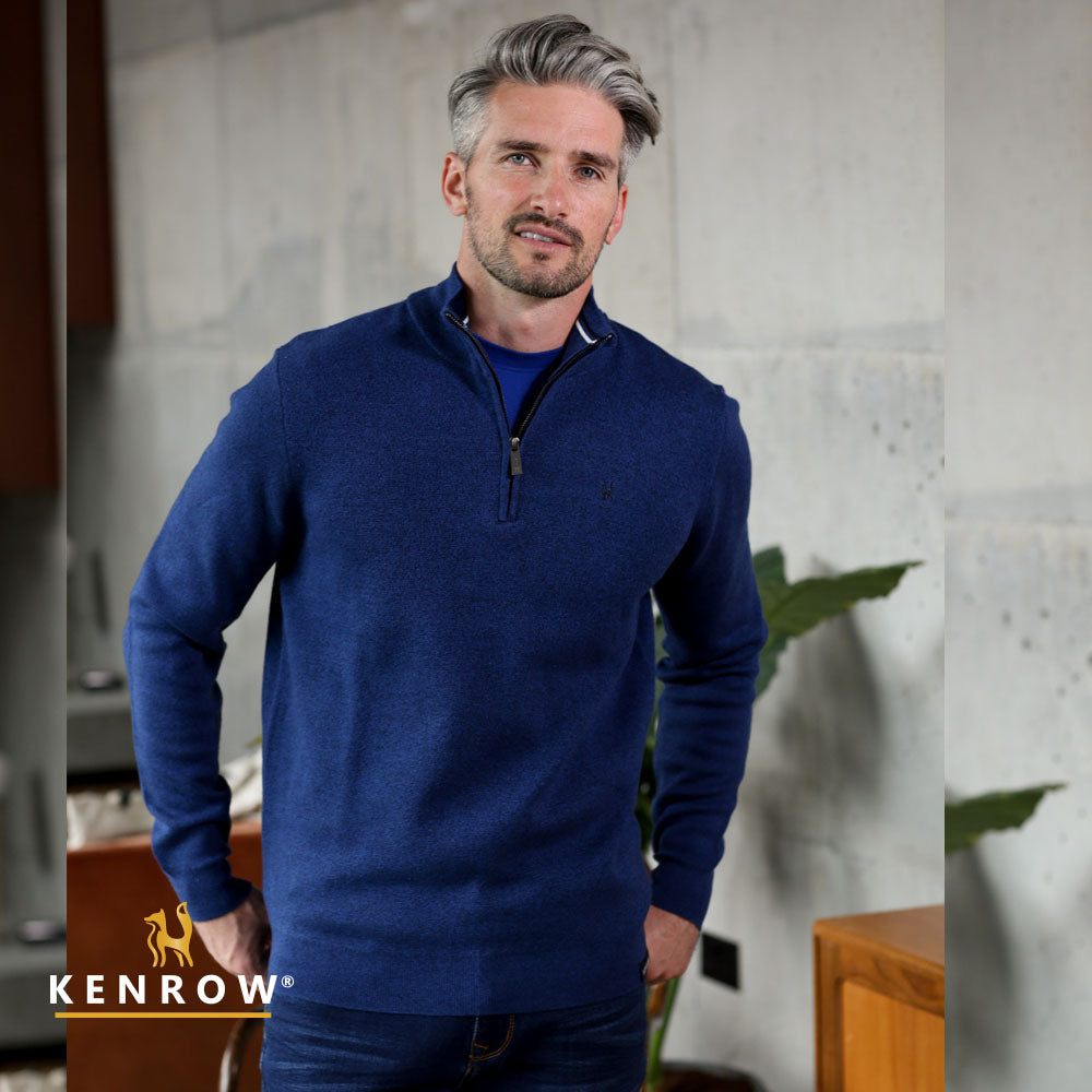 Kenrow Gerry Half Zip Knit Blue Melange Size Small