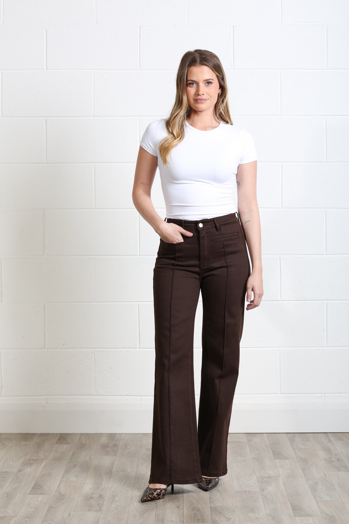 Rant & Rave Harriet Pintuck Wide Leg Jean Chocolate