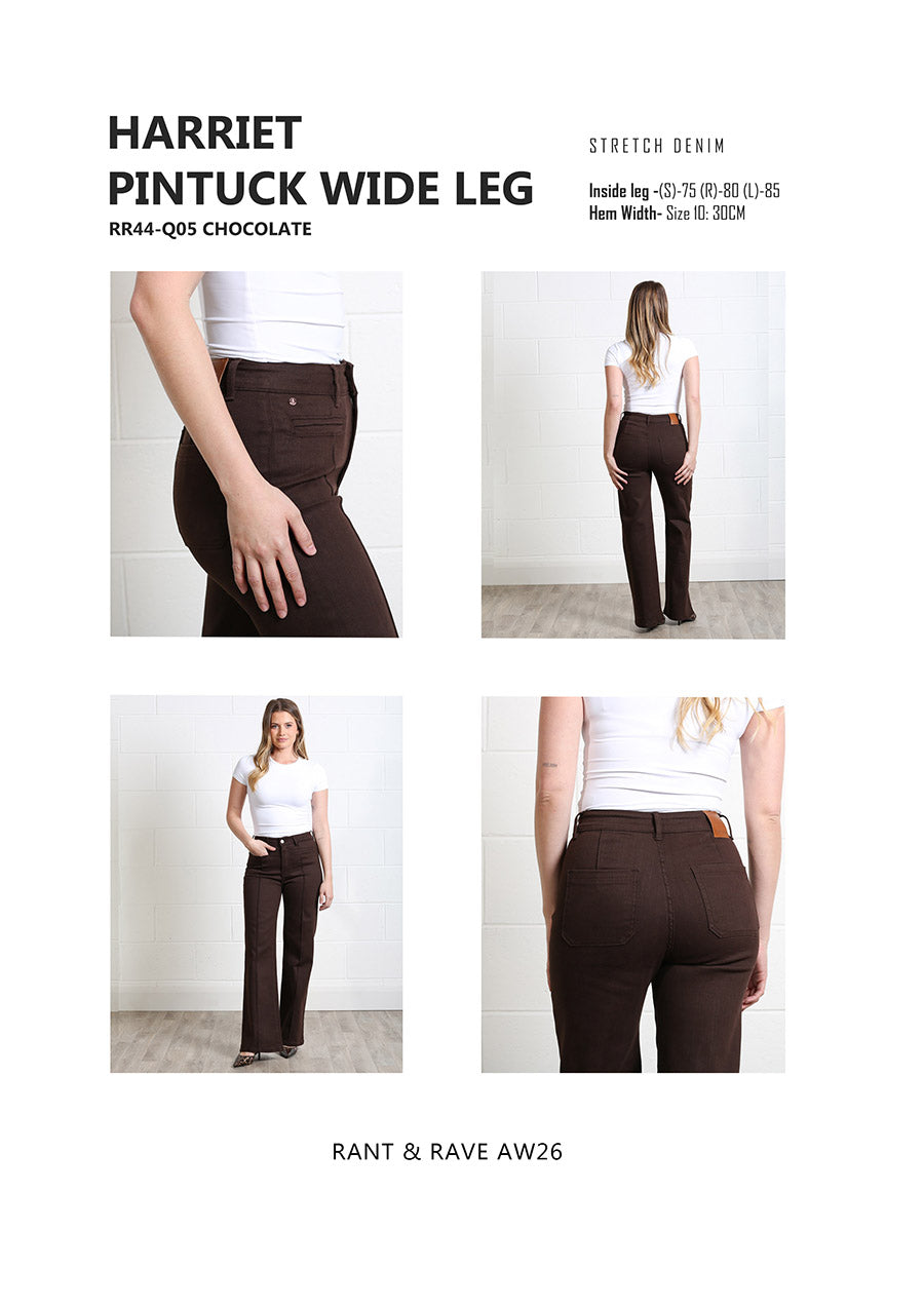 Rant & Rave Harriet Pintuck Wide Leg Jean Chocolate