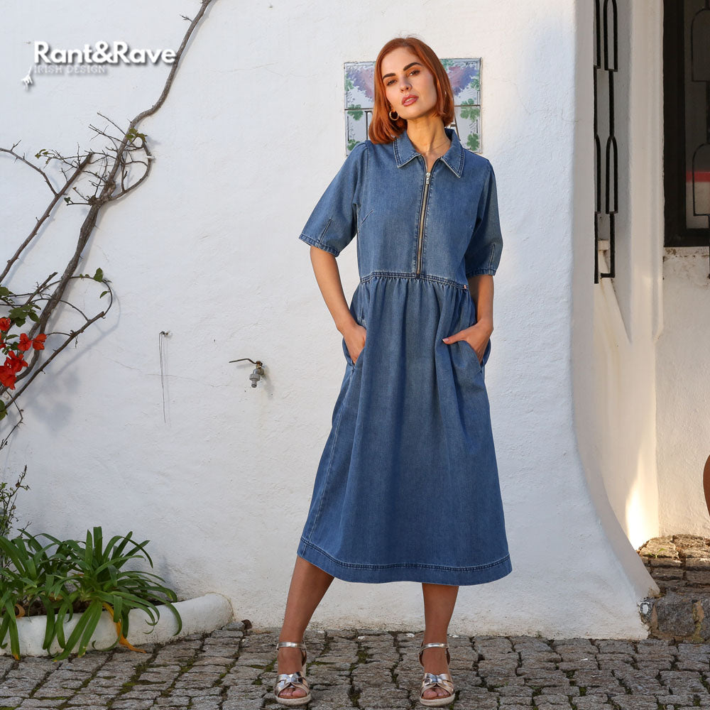Rant and Rave Jade Denim Dress Mid Blue