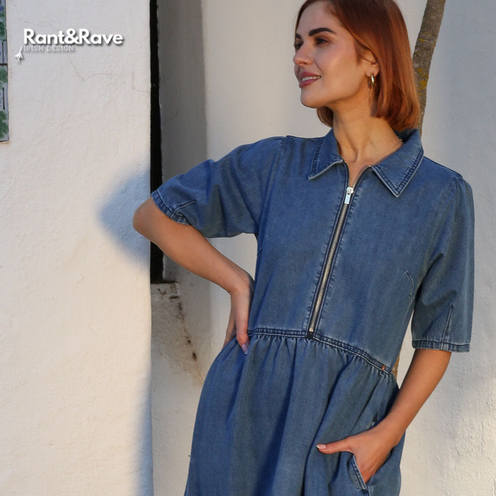 Rant and Rave Jade Denim Dress Mid Blue