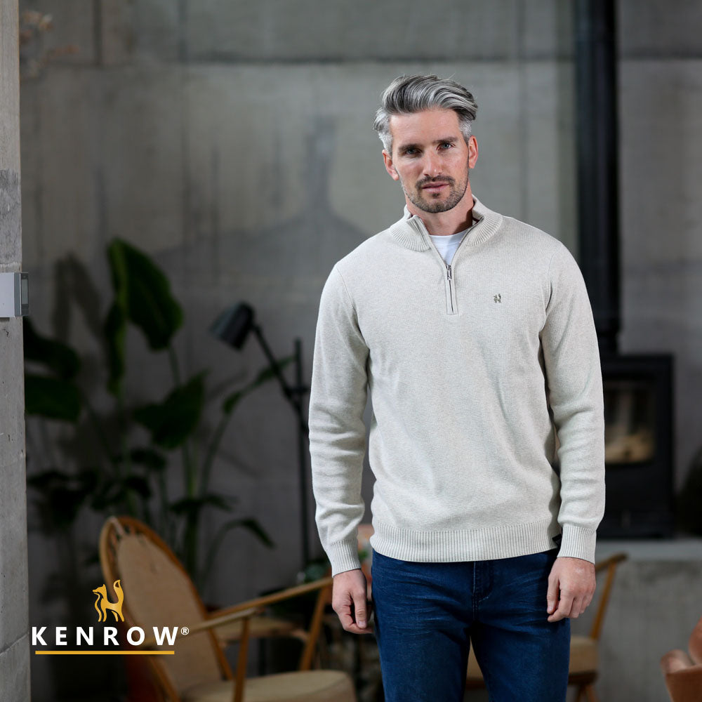 Kenrow Jerald Half Zip Jumper Sand Melange Small