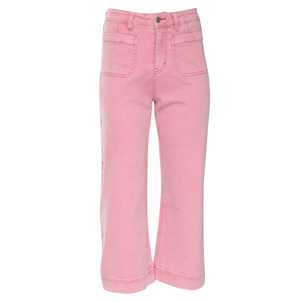 Rant & Rave Laine Crop Wide Leg Jean Pink Ice