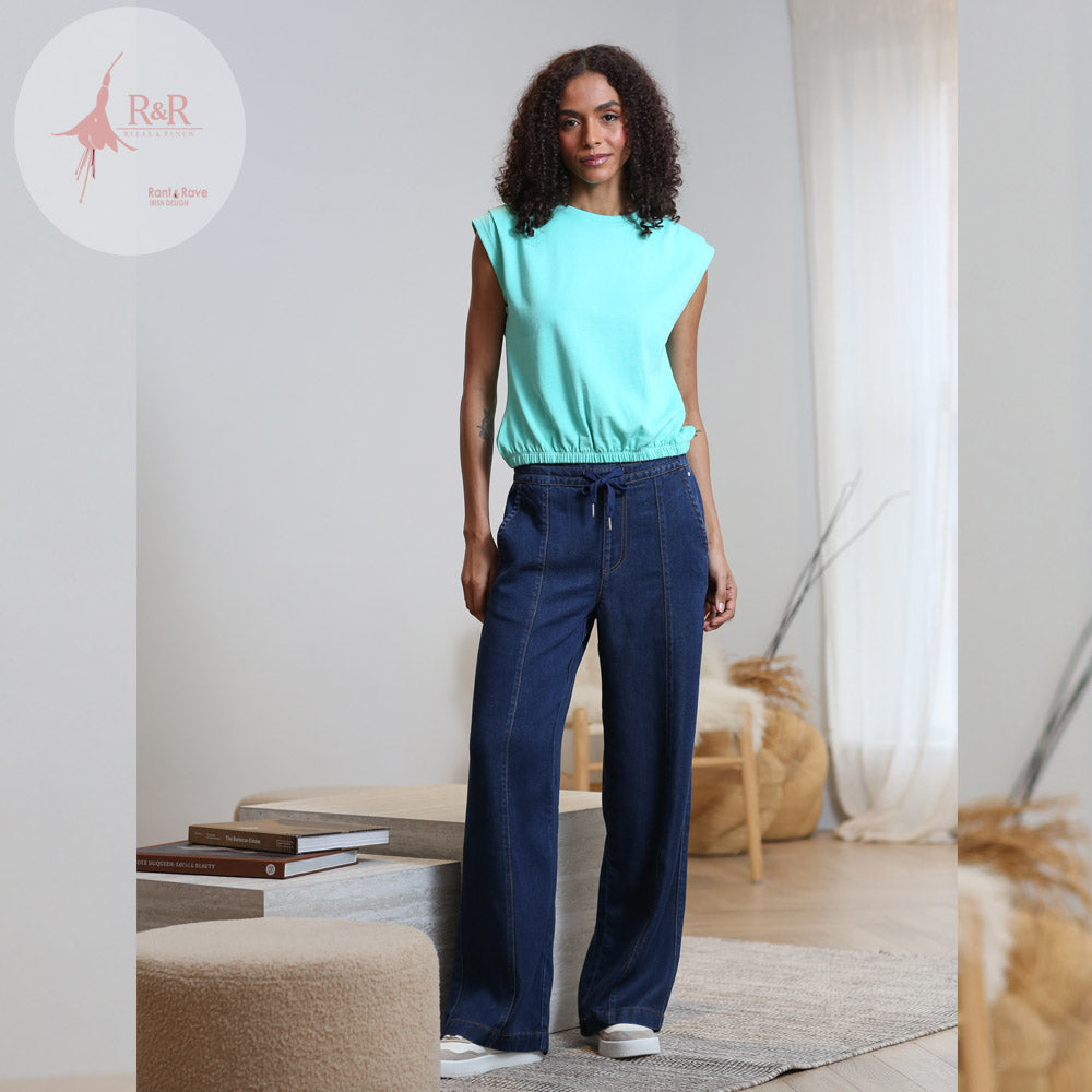 & Lana Wide Leg Trouser Dark Wash 8 Reg