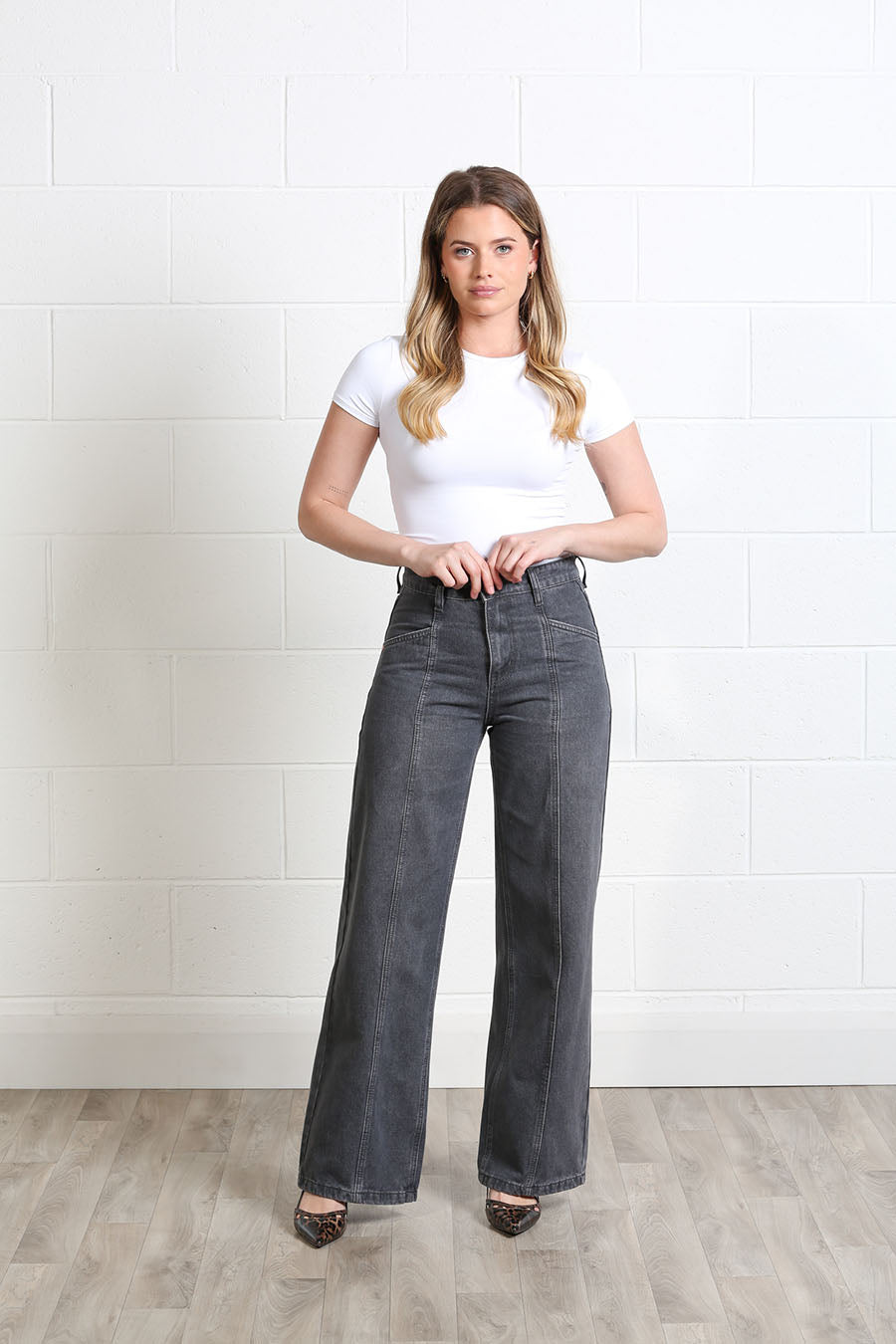 Rant & Rave Lily Seam Wide Leg Jean Grey