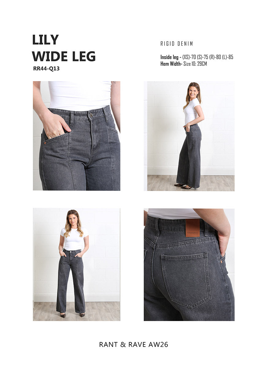 Rant & Rave Lily Seam Wide Leg Jean Grey