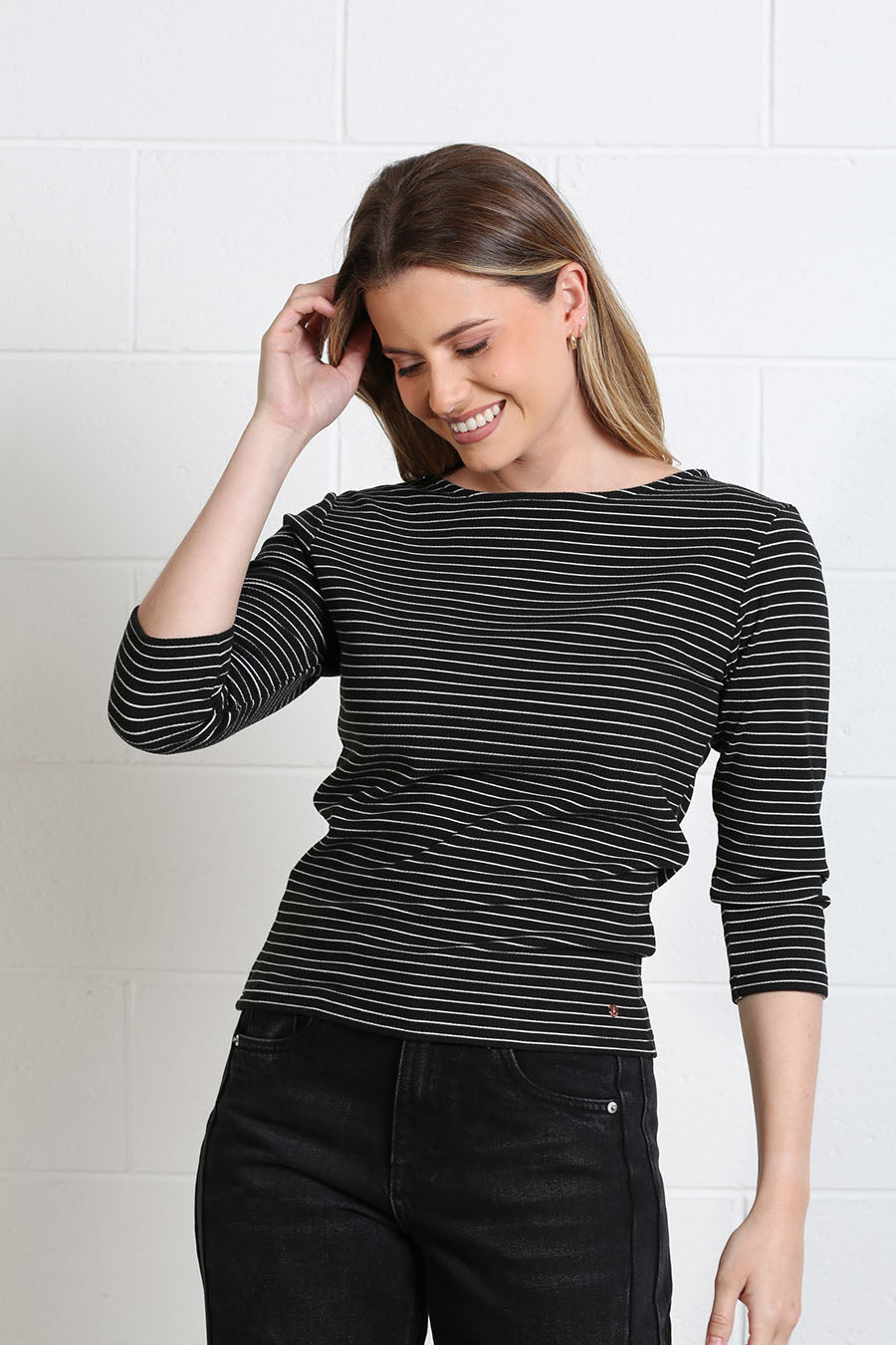 Rant and Rave Molly Stripe Top Black