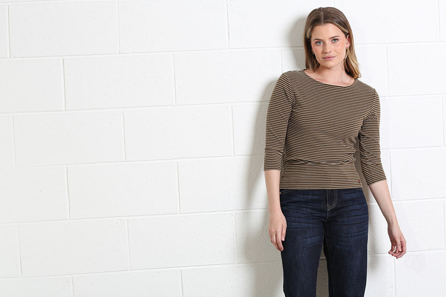 Rant and Rave Molly Stripe Top Moss
