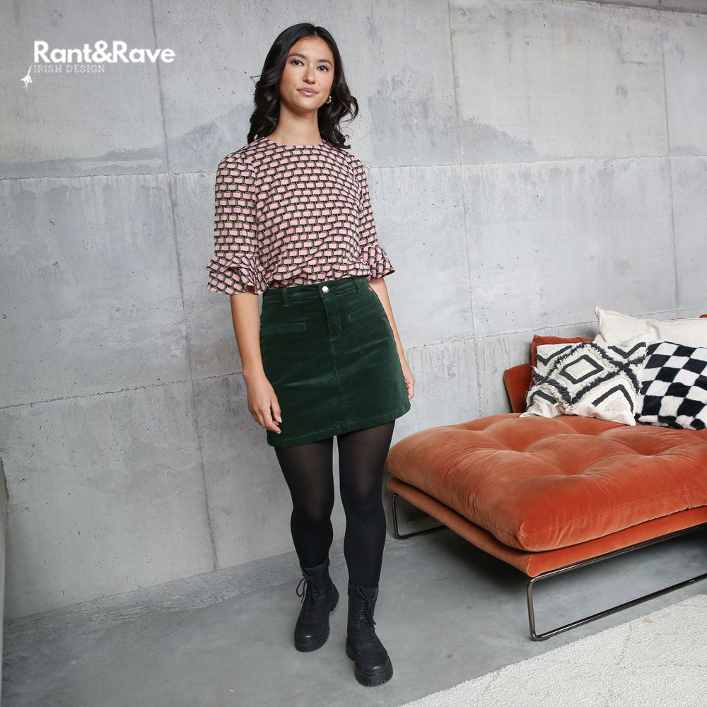 Rant & Rave Ora Cord Skirt Forest Green