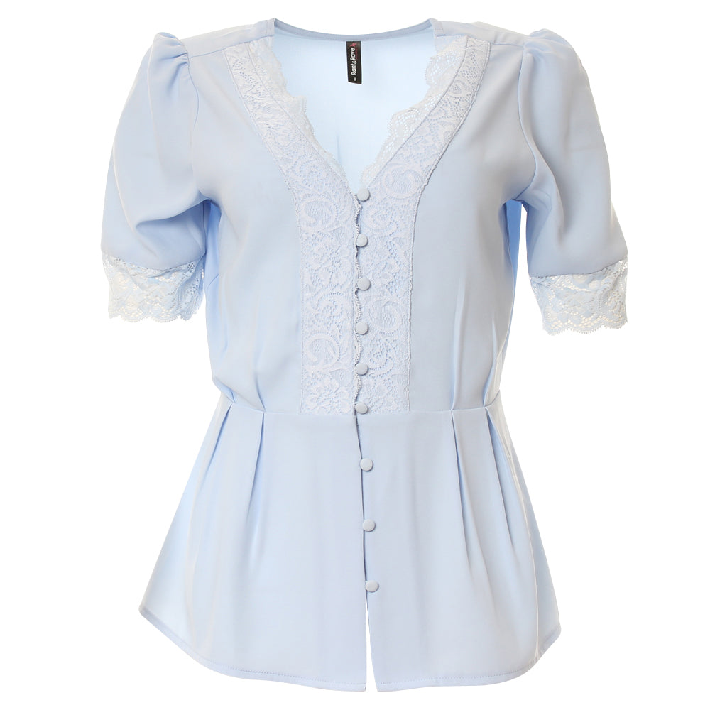 Rant & Rave Rina Lace Panel Top Baby Blue