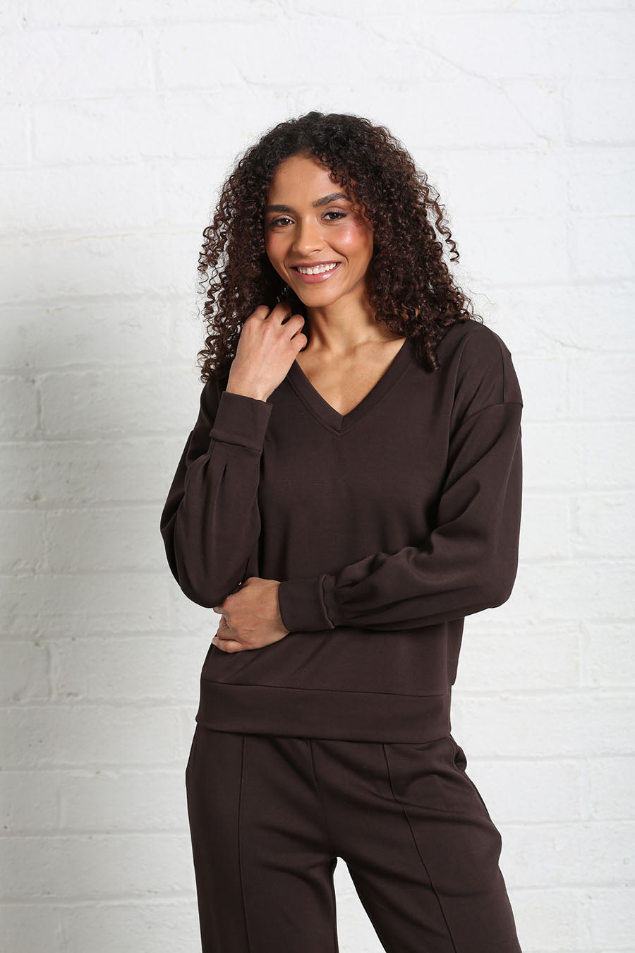 Relax & Renew Elara V Neck Sweater Chocolate Brown