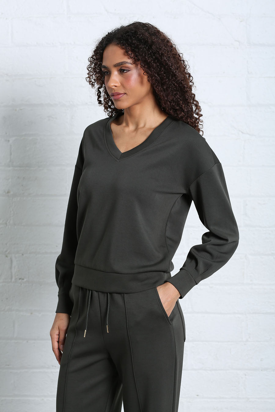 Relax & Renew Elara V Neck Sweater Khaki
