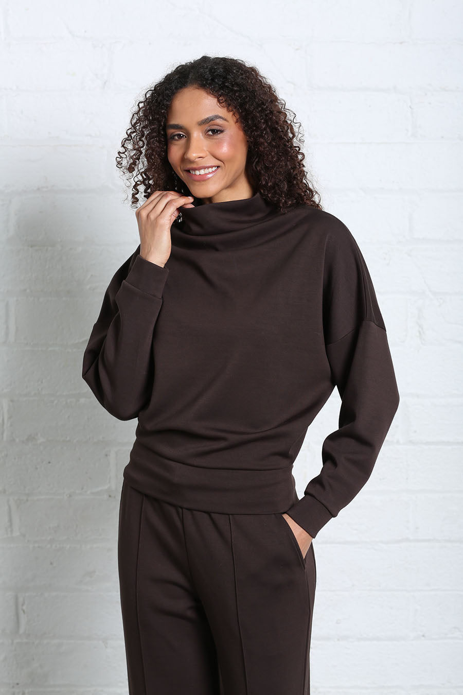 Relax & Renew Sable Cowl Neck Chocolate Brown