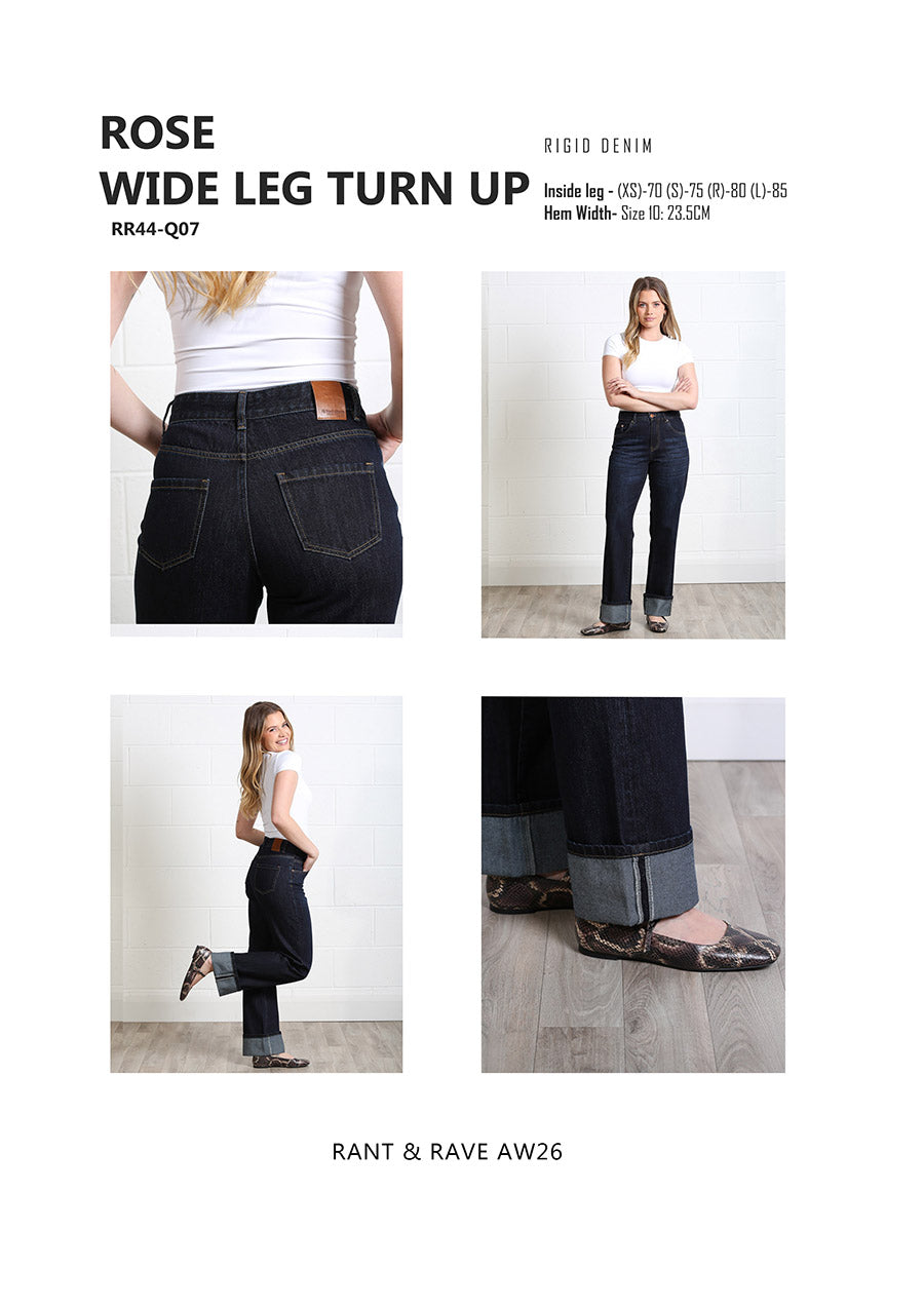Rant & Rave Rose Turn Up Straight Jean Raw Denim