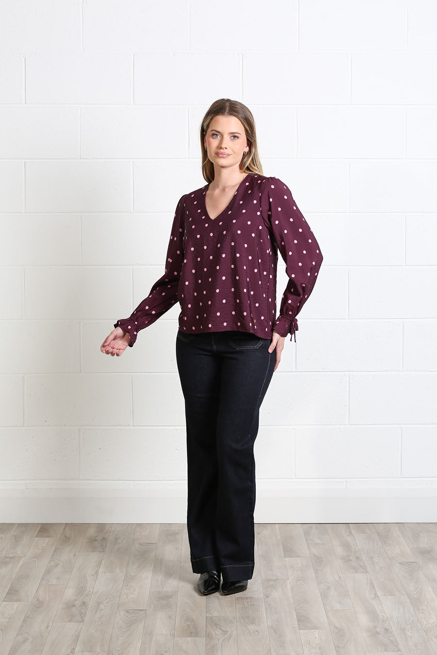 Rant and Rave Sophia Top Burgundy Dot