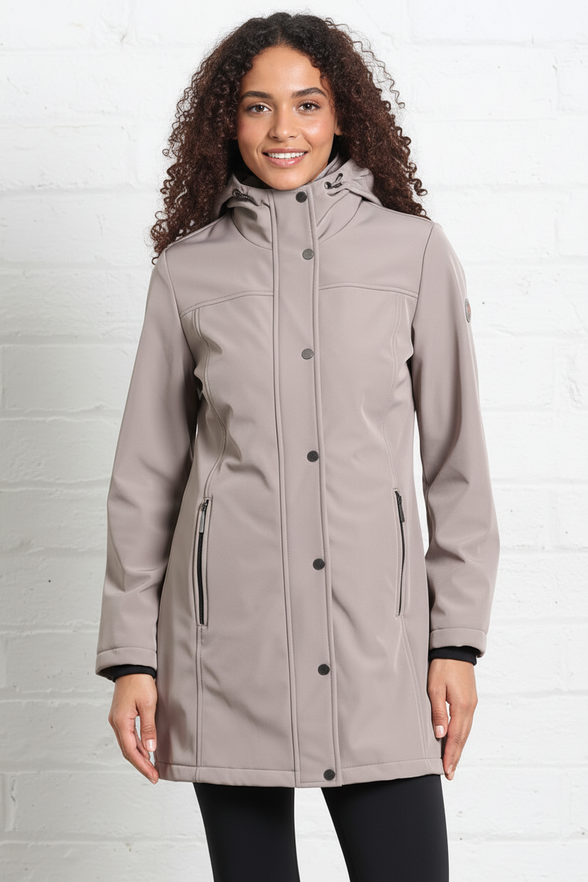 Relax & Renew Elsie Coat Taupe - model close up