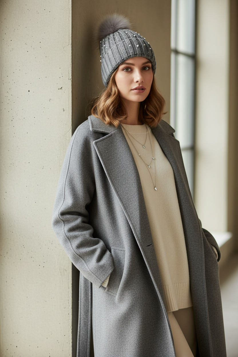 Model wearing Clarissa Hat Grey Melange